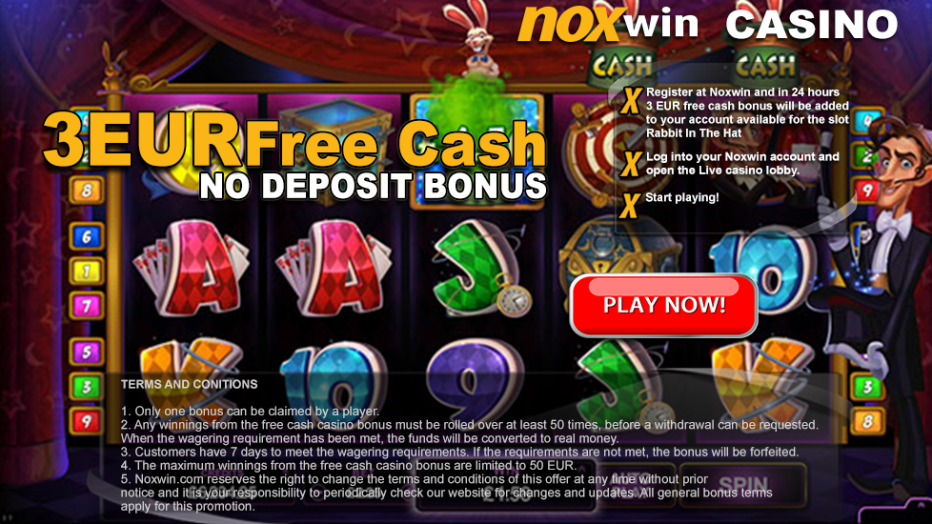 Бездепозитный бонус 3€ Noxwin Casino на слот Rabbit In The Hat