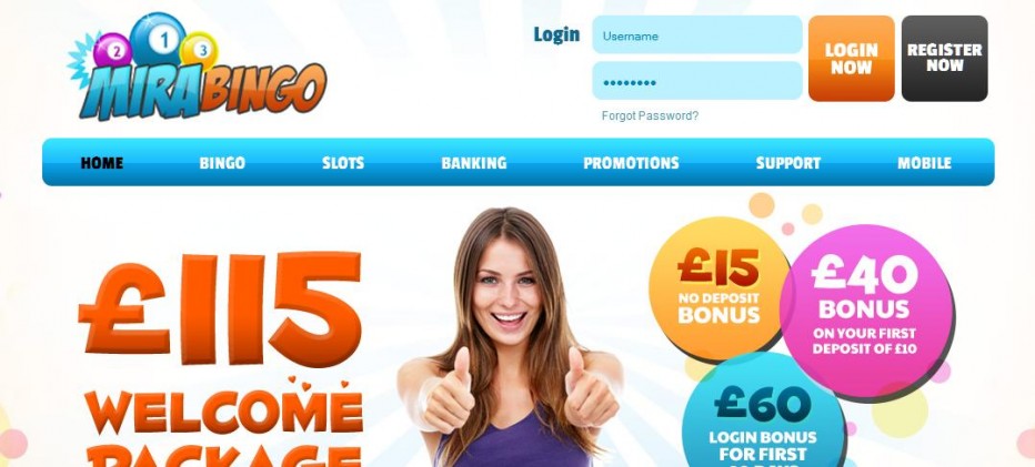 Бездепозитный бонус £/$/€15 Mira Bingo
