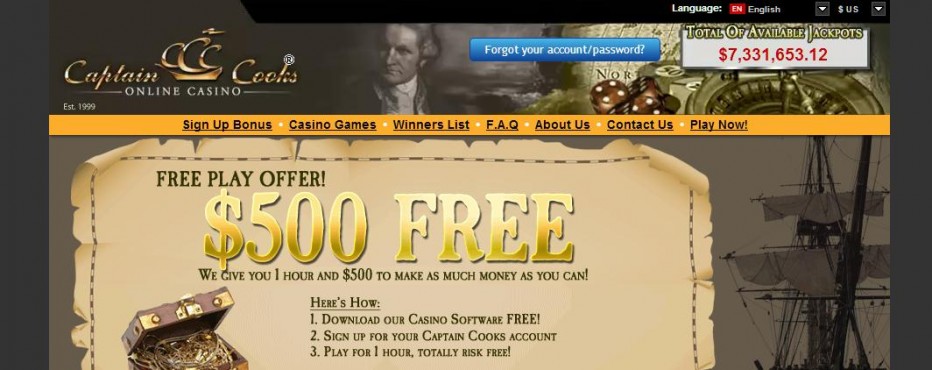 Free Play 500$ Captain Cooks Casino