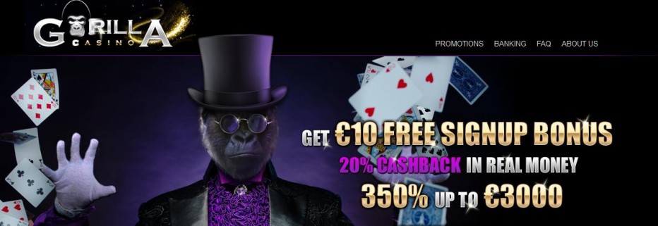 Бездепозитный бонус 10€ Gorilla Casino