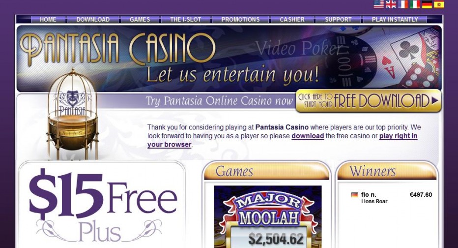 Бездепозитный бонус 15$ Pantasia Casino