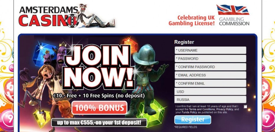 Бездепозитный бонус 10€ Amsterdams Casino