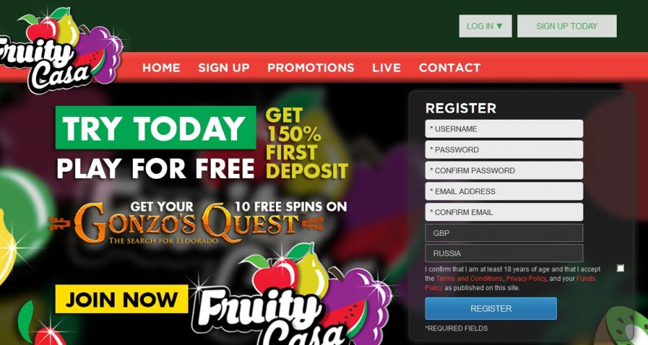 10 бесплатных вращений FruityCasa Casino