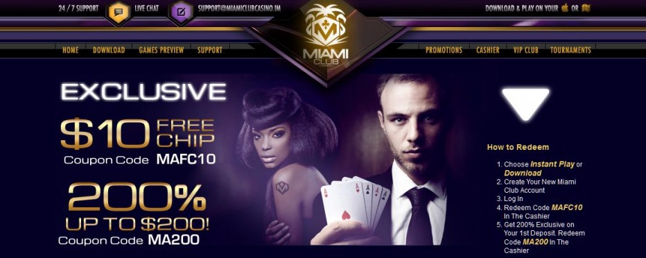 Бездепозитный бонус $5 Miami Club Casino