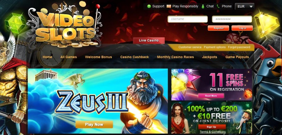 11 бесплатных вращений Video Slots Casino