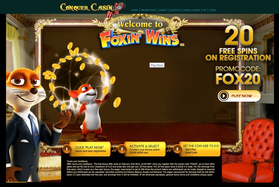 20 фри спинов в слоте Foxin’ Wins от казино Conquer