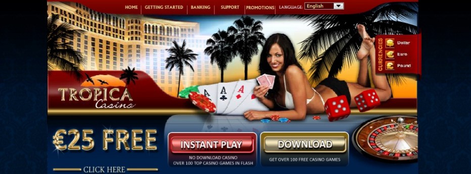 Бездепозитный бонус 25 $€£ в Tropica Casino