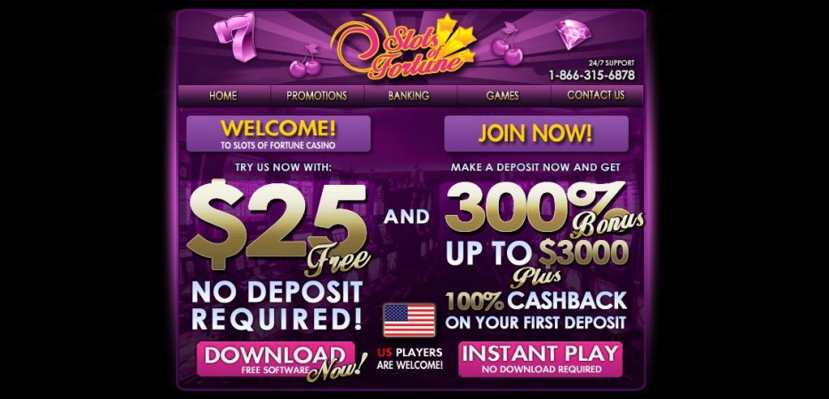 Бездепозитный бонус 25$ Slots of Fortune Casino