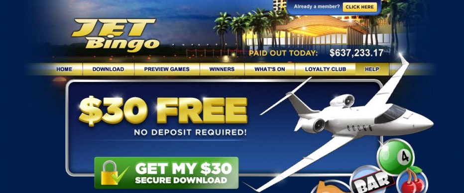 Бездепозитный бонус 30$ Jet Bingo