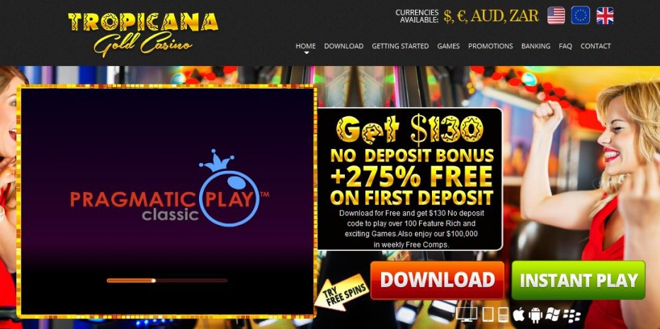 Бездепозитный бонус 130$ Tropicana Gold Casino