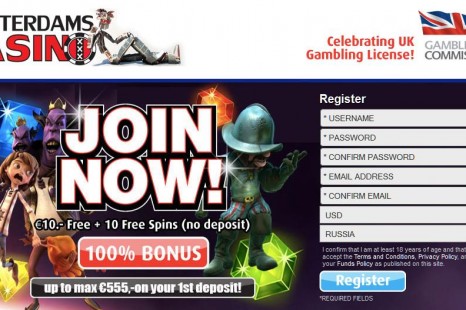 Бездепозитный бонус 10€ Amsterdams Casino