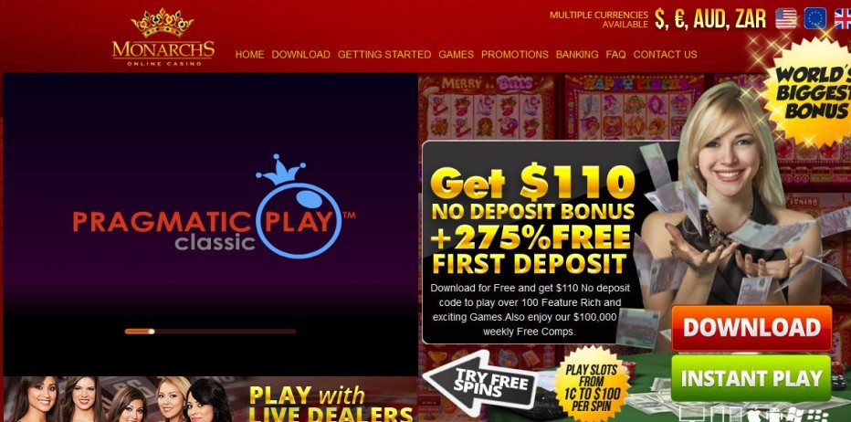 Бездепозитный бонус 110$ Monarchs Casino
